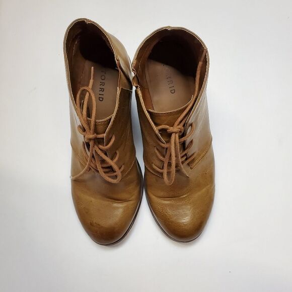 Torrid tan faux leather wedge booties lace up - Picture 6 of 8
